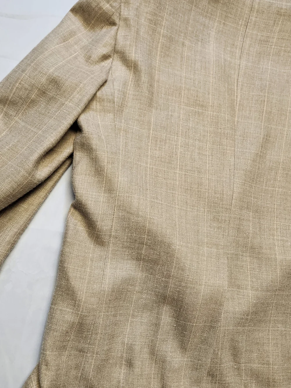 Lauren Ralph Lauren Sport Coat 42R Tan Beige Windowpane Silk Linen Wool slubby